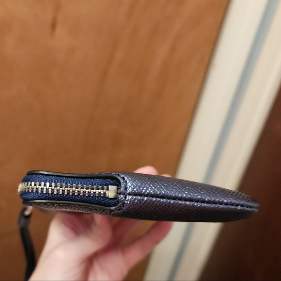 Coach Metallic Blue Corner Zip Wristlet